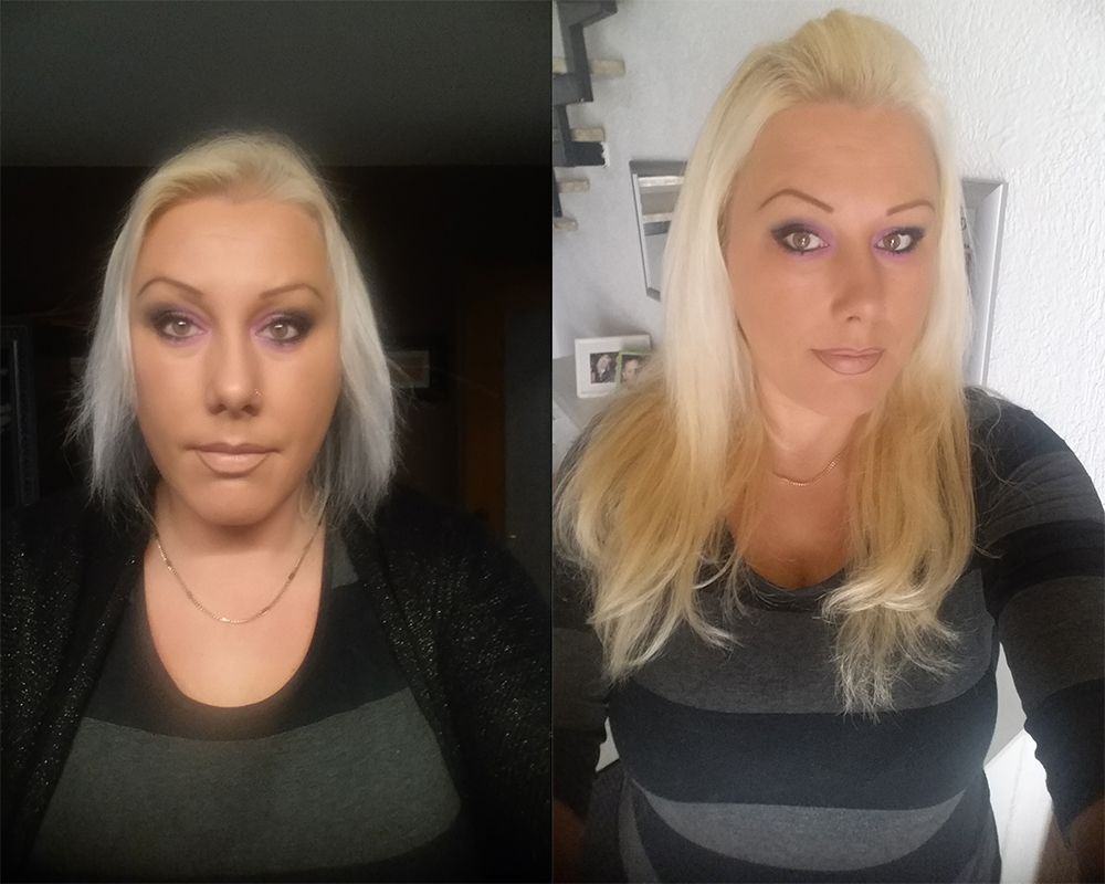 Customer pictures human hair extensions before and after